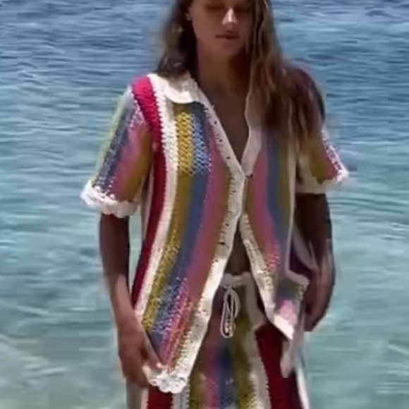 Steele the Label Kai Crochet Polo Top Button Front Striped Boho Australia - Picture 11 of 15